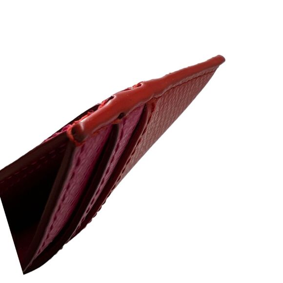 Coach card case wallet bi-color crossgrain leather red pink F63669 - Picture 4 of 12